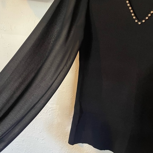 INC International Concepts Black Long Sheer Sleeve Blouse - Picture 3 of 7